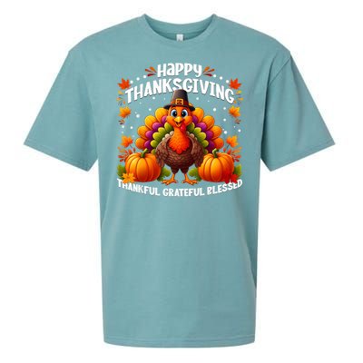 Thankful Grateful Blessed Happy Thanksgiving Turkey Women Sueded Cloud Jersey T-Shirt