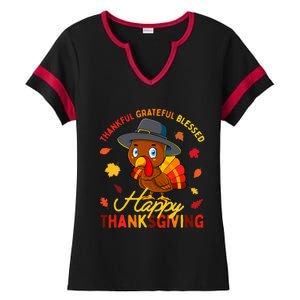 Thankful Grateful Blessed Thanksgiving Turkey Ladies Halftime Notch Neck Tee