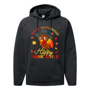 Thankful Grateful Blessed Thanksgiving Turkey Performance Fleece Hoodie