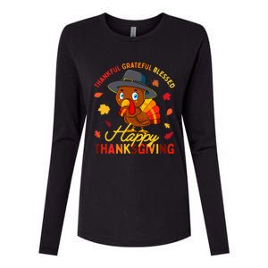 Thankful Grateful Blessed Thanksgiving Turkey Womens Cotton Relaxed Long Sleeve T-Shirt