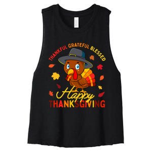 Thankful Grateful Blessed Thanksgiving Turkey Women's Racerback Cropped Tank