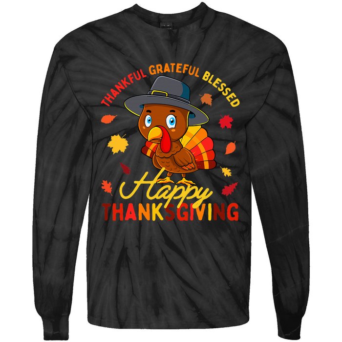 Thankful Grateful Blessed Thanksgiving Turkey Tie-Dye Long Sleeve Shirt