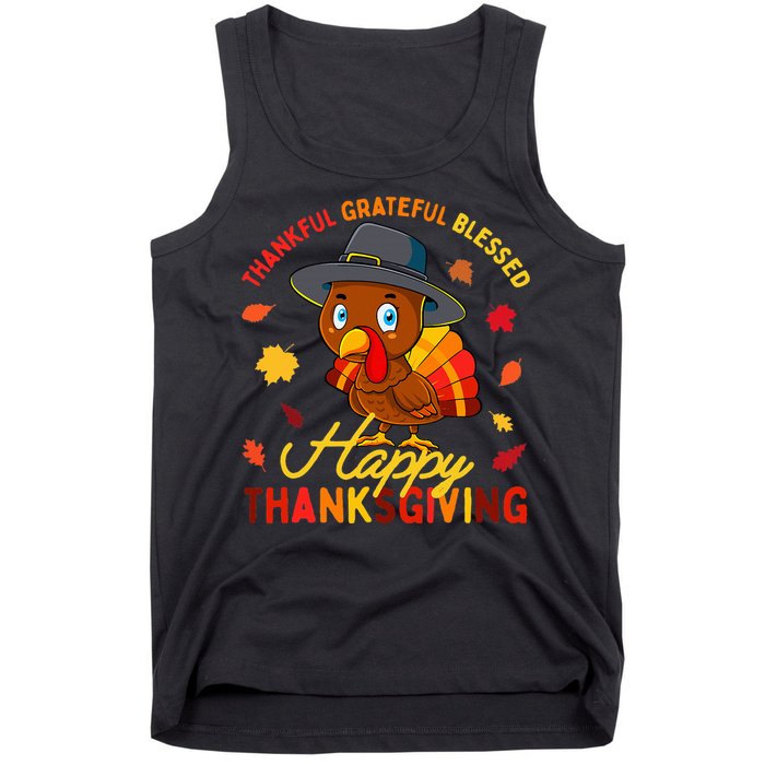 Thankful Grateful Blessed Thanksgiving Turkey Tank Top