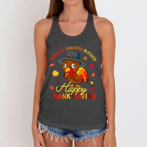 Thankful Grateful Blessed Thanksgiving Turkey Women's Knotted Racerback Tank