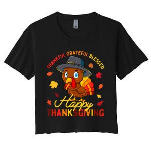 Thankful Grateful Blessed Thanksgiving Turkey Women's Crop Top Tee