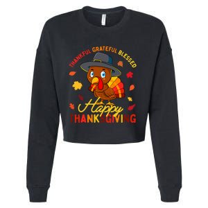 Thankful Grateful Blessed Thanksgiving Turkey Cropped Pullover Crew