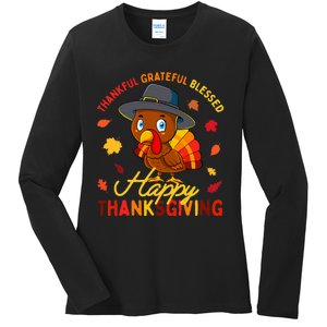 Thankful Grateful Blessed Thanksgiving Turkey Ladies Long Sleeve Shirt