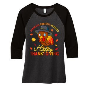 Thankful Grateful Blessed Thanksgiving Turkey Women's Tri-Blend 3/4-Sleeve Raglan Shirt