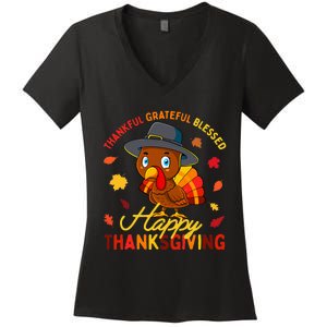 Thankful Grateful Blessed Thanksgiving Turkey Women's V-Neck T-Shirt