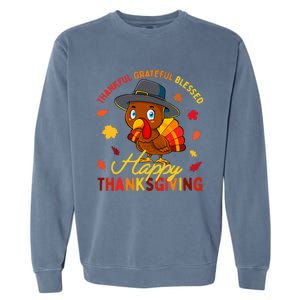 Thankful Grateful Blessed Thanksgiving Turkey Garment-Dyed Sweatshirt