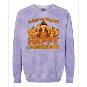 Thankful Grateful Blessed Happy Thanksgiving Turkey Colorblast Crewneck Sweatshirt