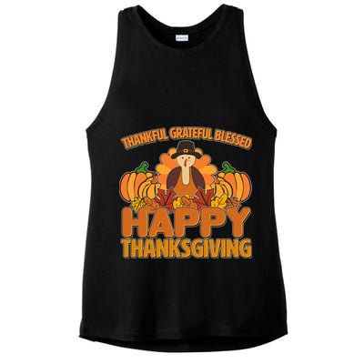 Thankful Grateful Blessed Happy Thanksgiving Turkey Ladies PosiCharge Tri-Blend Wicking Tank