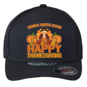 Thankful Grateful Blessed Happy Thanksgiving Turkey Flexfit Unipanel Trucker Cap