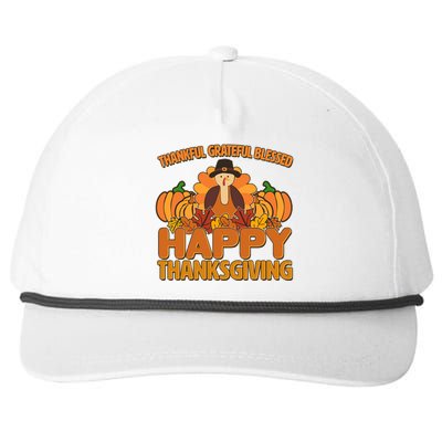 Thankful Grateful Blessed Happy Thanksgiving Turkey Snapback Five-Panel Rope Hat