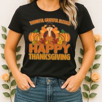Thankful Grateful Blessed Happy Thanksgiving Turkey Womens T-Shirt