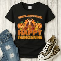 Thankful Grateful Blessed Happy Thanksgiving Turkey Womens T-Shirt