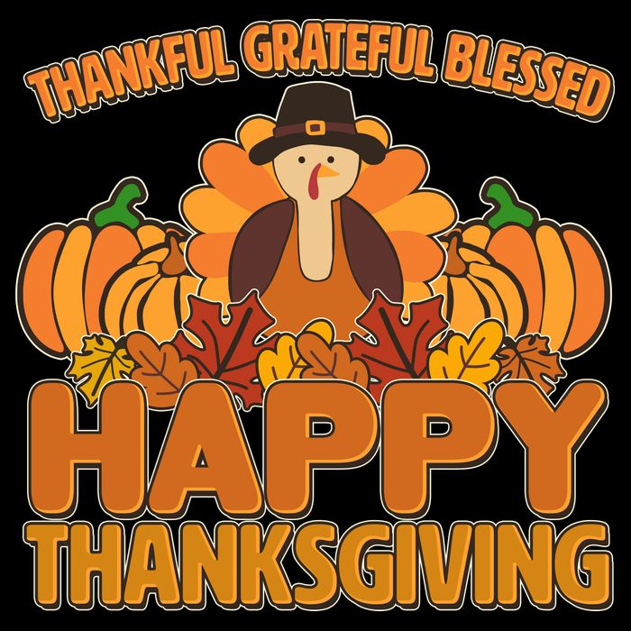 Thankful Grateful Blessed Happy Thanksgiving Turkey Womens T-Shirt