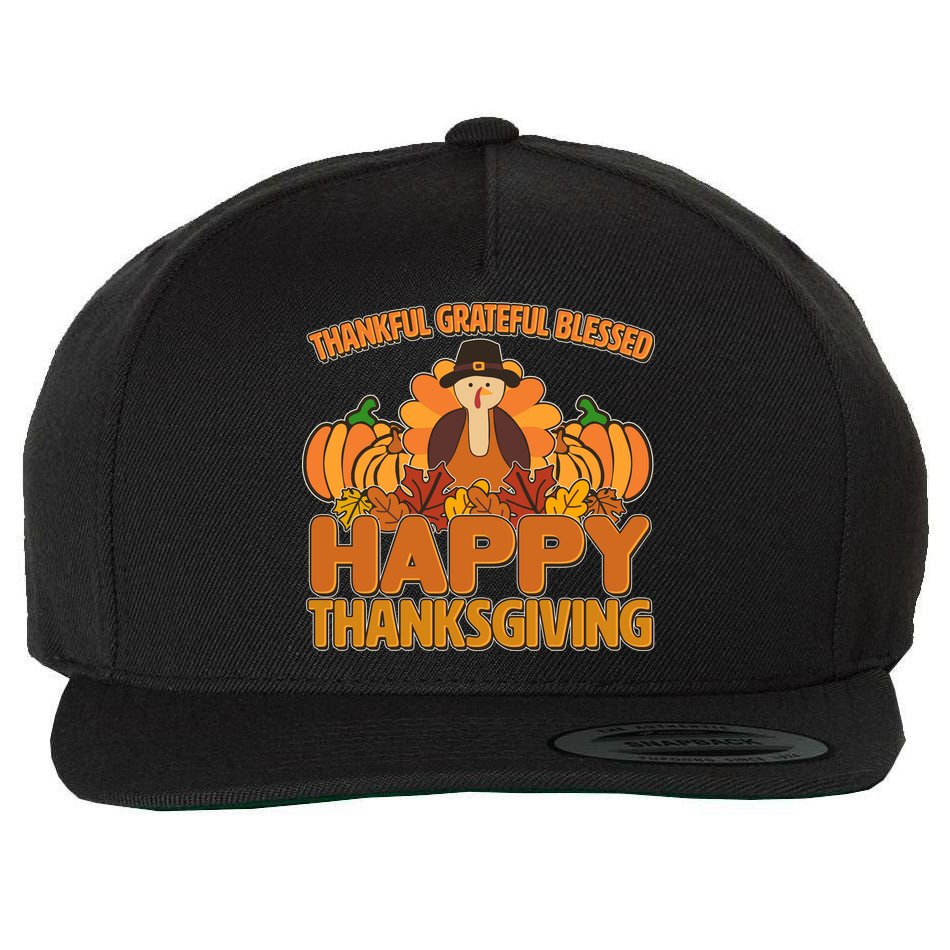 Thankful Grateful Blessed Happy Thanksgiving Turkey Wool Snapback Cap