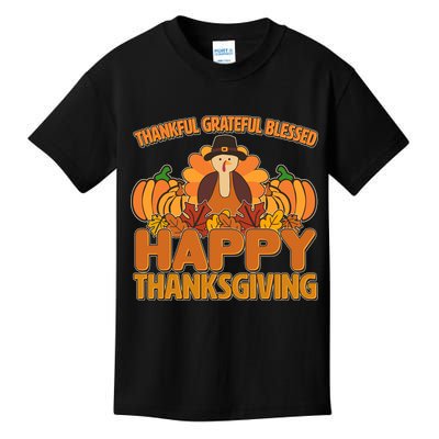 Thankful Grateful Blessed Happy Thanksgiving Turkey Kids T-Shirt
