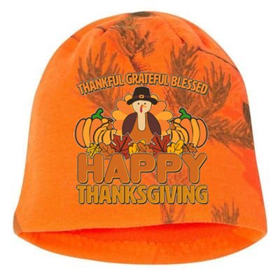 Thankful Grateful Blessed Happy Thanksgiving Turkey Kati - Camo Knit Beanie