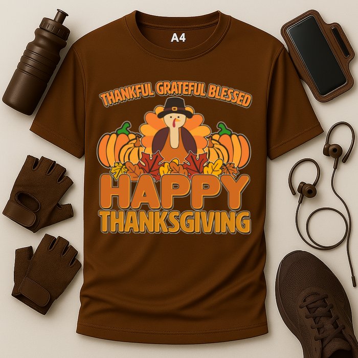 Thankful Grateful Blessed Happy Thanksgiving Turkey Performance Shirt