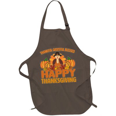 Thankful Grateful Blessed Happy Thanksgiving Turkey Full-Length Apron With Pockets