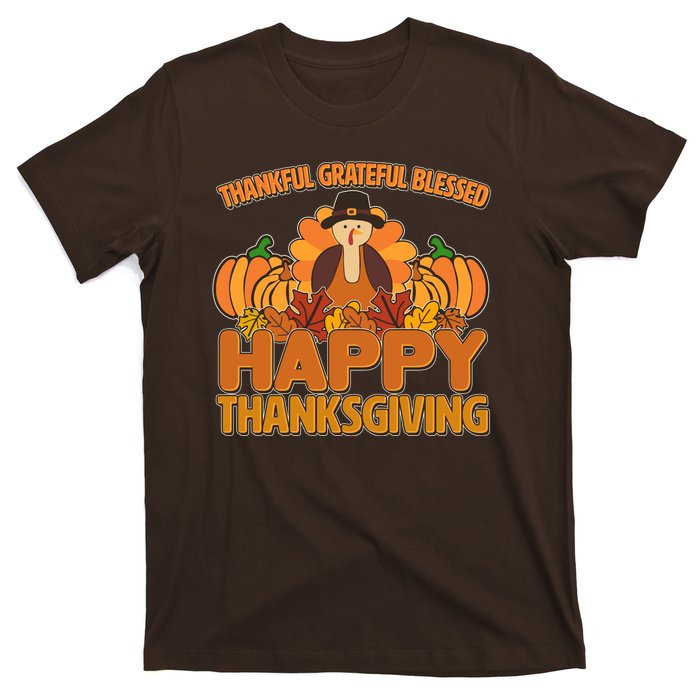 Thankful Grateful Blessed Happy Thanksgiving Turkey T-Shirt