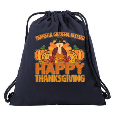 Thankful Grateful Blessed Happy Thanksgiving Turkey Drawstring Bag