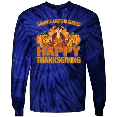 Thankful Grateful Blessed Happy Thanksgiving Turkey Tie-Dye Long Sleeve Shirt