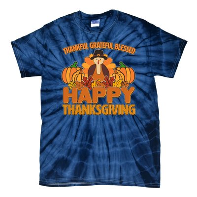 Thankful Grateful Blessed Happy Thanksgiving Turkey Tie-Dye T-Shirt