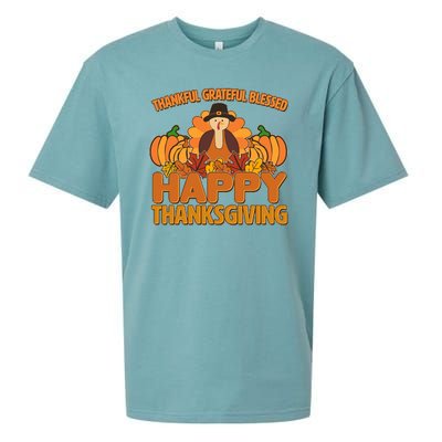 Thankful Grateful Blessed Happy Thanksgiving Turkey Sueded Cloud Jersey T-Shirt