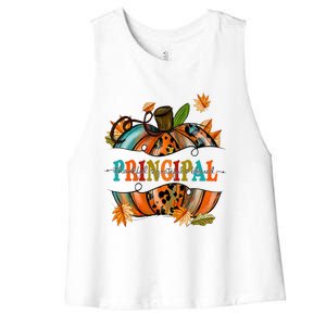 Thankful Grateful Blessed Principal Graphic Pumpkin Autumn Gift Women's Racerback Cropped Tank