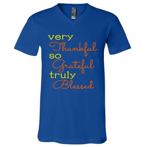 Thankful Grateful Blessed Fall Autumn Color Christian Cute Gift V-Neck T-Shirt