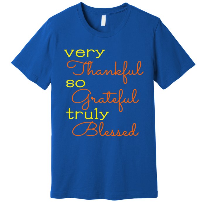 Thankful Grateful Blessed Fall Autumn Color Christian Cute Gift Premium T-Shirt