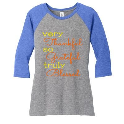 Thankful Grateful Blessed Fall Autumn Color Christian Cute Gift Women's Tri-Blend 3/4-Sleeve Raglan Shirt