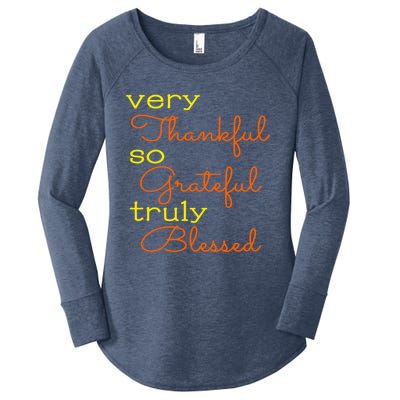 Thankful Grateful Blessed Fall Autumn Color Christian Cute Gift Women's Perfect Tri Tunic Long Sleeve Shirt