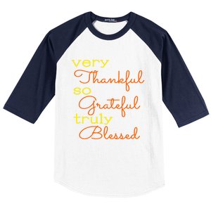 Thankful Grateful Blessed Fall Autumn Color Christian Cute Gift Baseball Sleeve Shirt