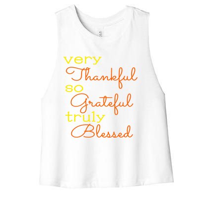 Thankful Grateful Blessed Fall Autumn Color Christian Cute Gift Women's Racerback Cropped Tank