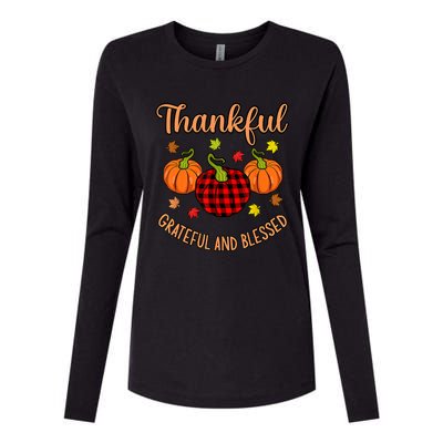 Thankful Grateful Blessed Turkey Thanksgiving Family Graphic Womens Cotton Relaxed Long Sleeve T-Shirt