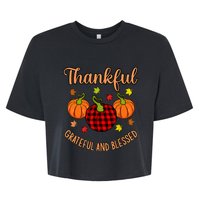 Thankful Grateful Blessed Turkey Thanksgiving Family Graphic Bella+Canvas Jersey Crop Tee