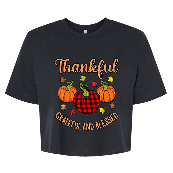 Thankful Grateful Blessed Turkey Thanksgiving Family Graphic Bella+Canvas Jersey Crop Tee