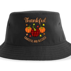 Thankful Grateful Blessed Turkey Thanksgiving Family Graphic Sustainable Bucket Hat