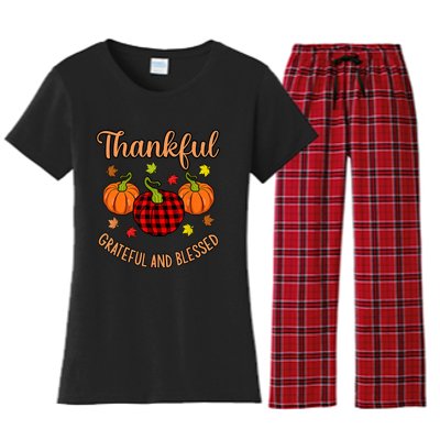 Thankful Grateful Blessed Turkey Thanksgiving Family Graphic Women's Flannel Pajama Set