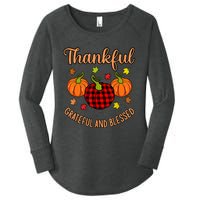 Thankful Grateful Blessed Turkey Thanksgiving Family Graphic Women's Perfect Tri Tunic Long Sleeve Shirt