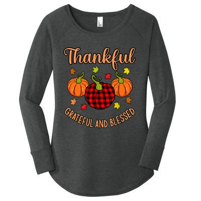 Thankful Grateful Blessed Turkey Thanksgiving Family Graphic Women's Perfect Tri Tunic Long Sleeve Shirt