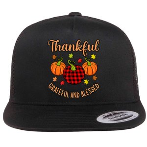 Thankful Grateful Blessed Turkey Thanksgiving Family Graphic Flat Bill Trucker Hat