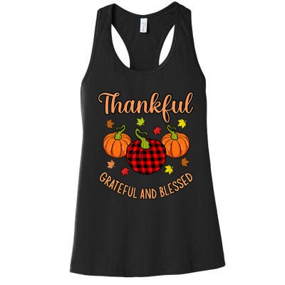 Thankful Grateful Blessed Turkey Thanksgiving Family Graphic Women's Racerback Tank