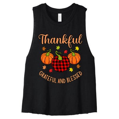 Thankful Grateful Blessed Turkey Thanksgiving Family Graphic Women's Racerback Cropped Tank