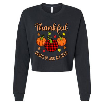 Thankful Grateful Blessed Turkey Thanksgiving Family Graphic Cropped Pullover Crew