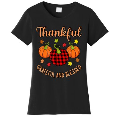 Thankful Grateful Blessed Turkey Thanksgiving Family Graphic Women's T-Shirt